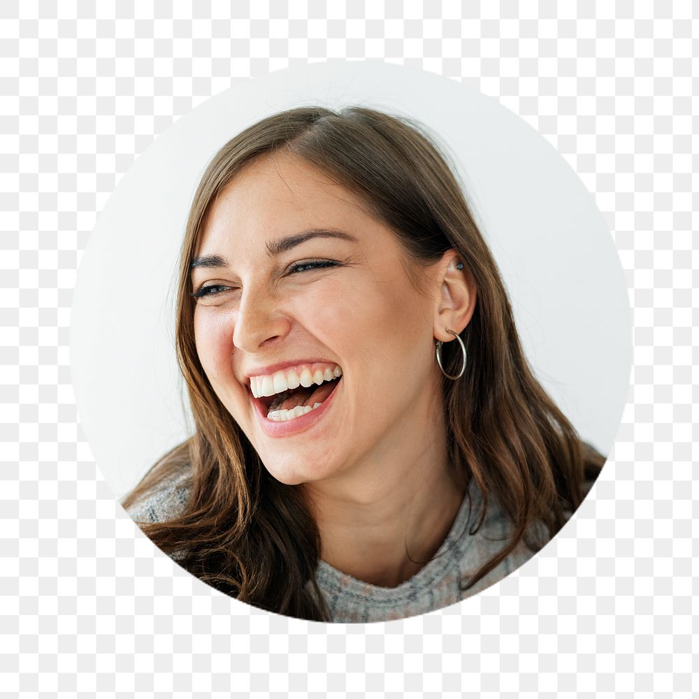 Smiling woman png sticker, circle profile, transparent background