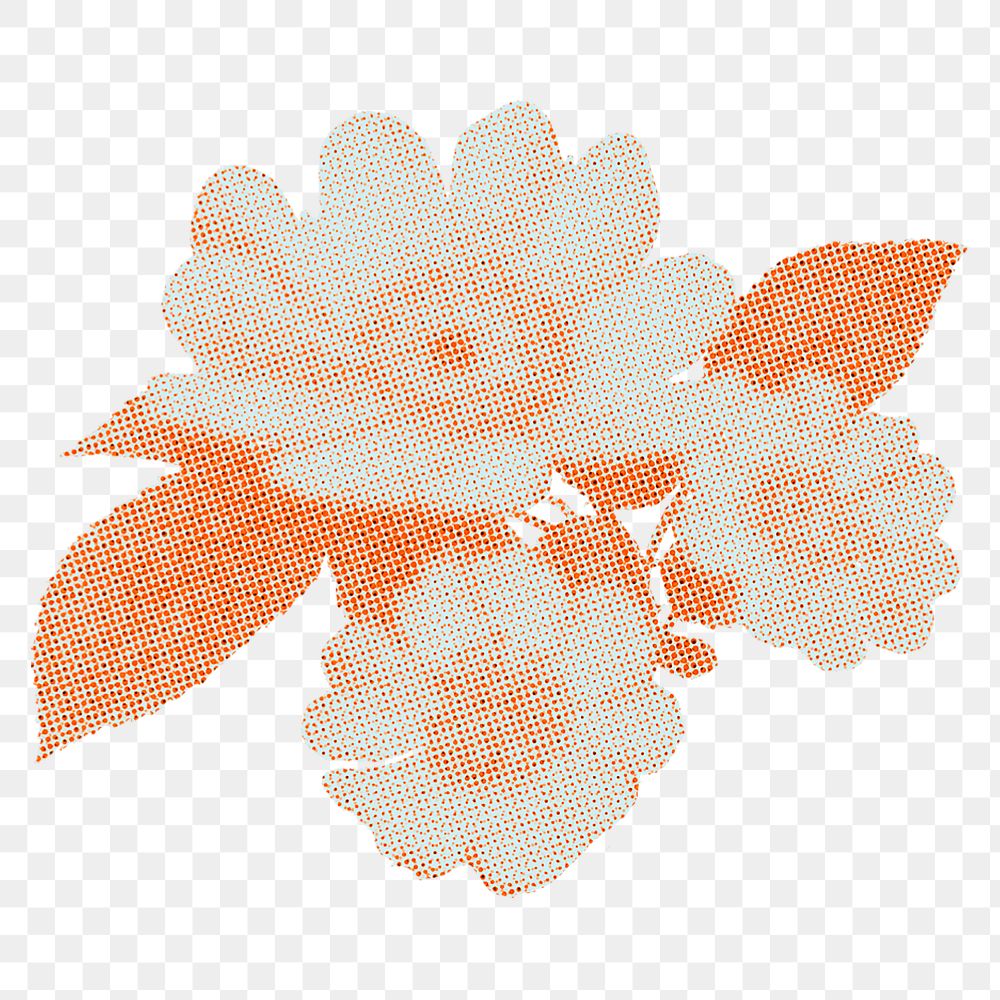 Halftone flower png sticker, retro design, transparent background