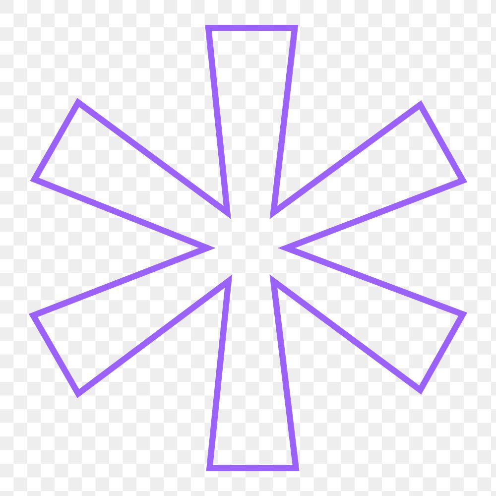 Purple asterisk png sticker, thin line, transparent background