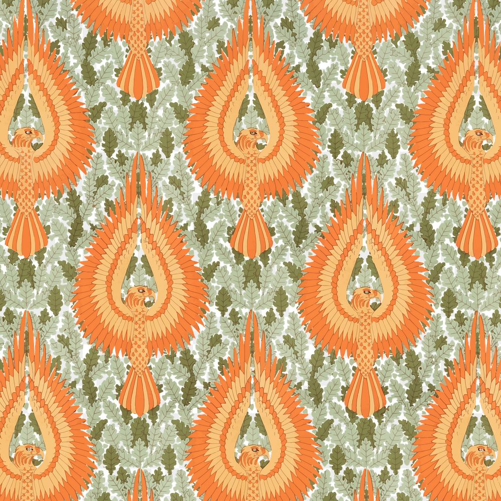 Vintage phoenix png seamless pattern, transparent background, Maurice Pillard Verneuil artwork remixed by rawpixel