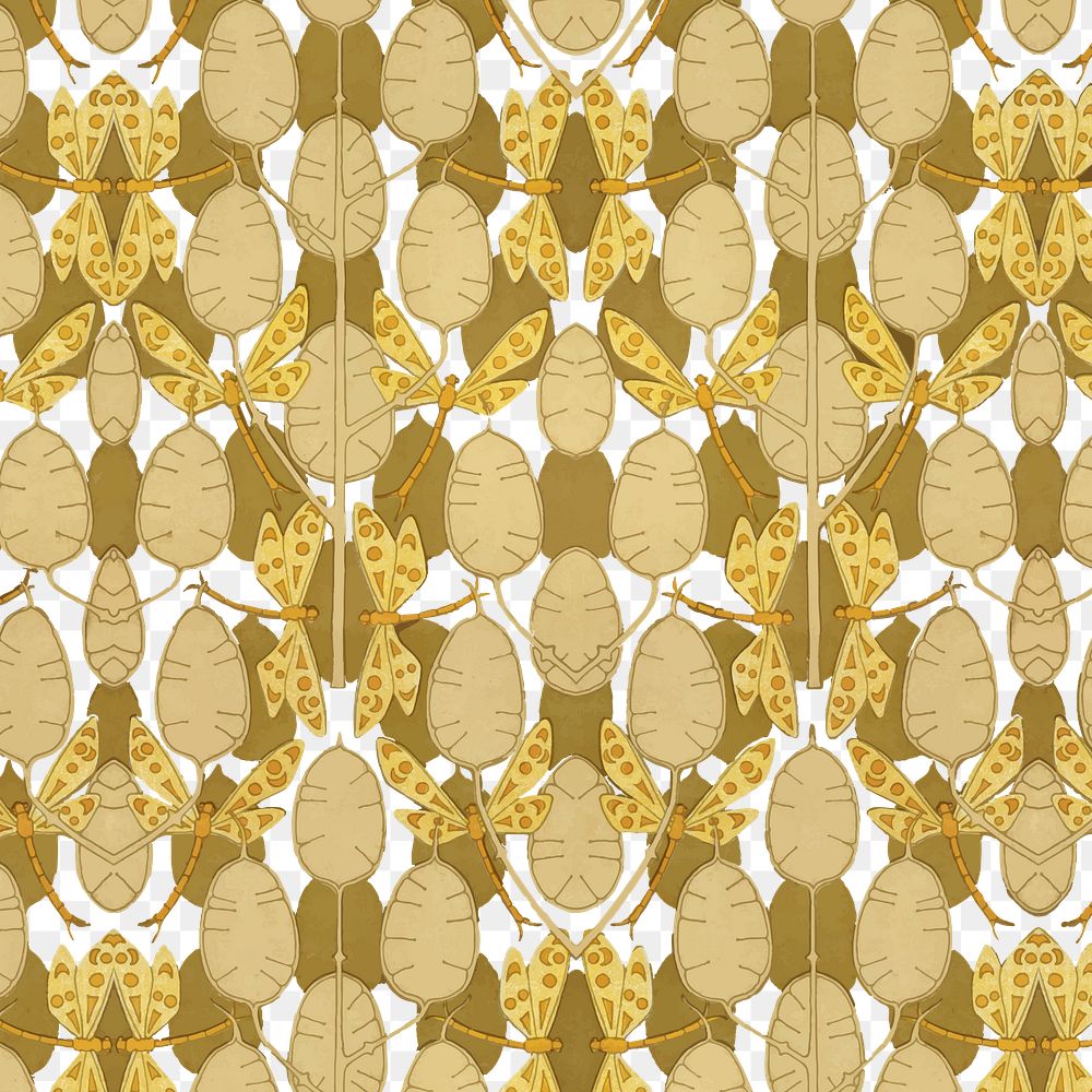 Vintage dragonfly png seamless pattern, transparent background, Maurice Pillard Verneuil artwork remixed by rawpixel