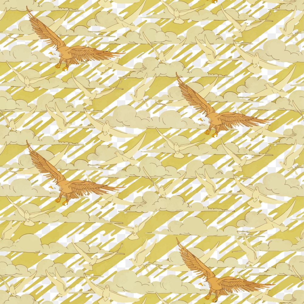 Vintage bird png seamless pattern, transparent background, Maurice Pillard Verneuil artwork remixed by rawpixel