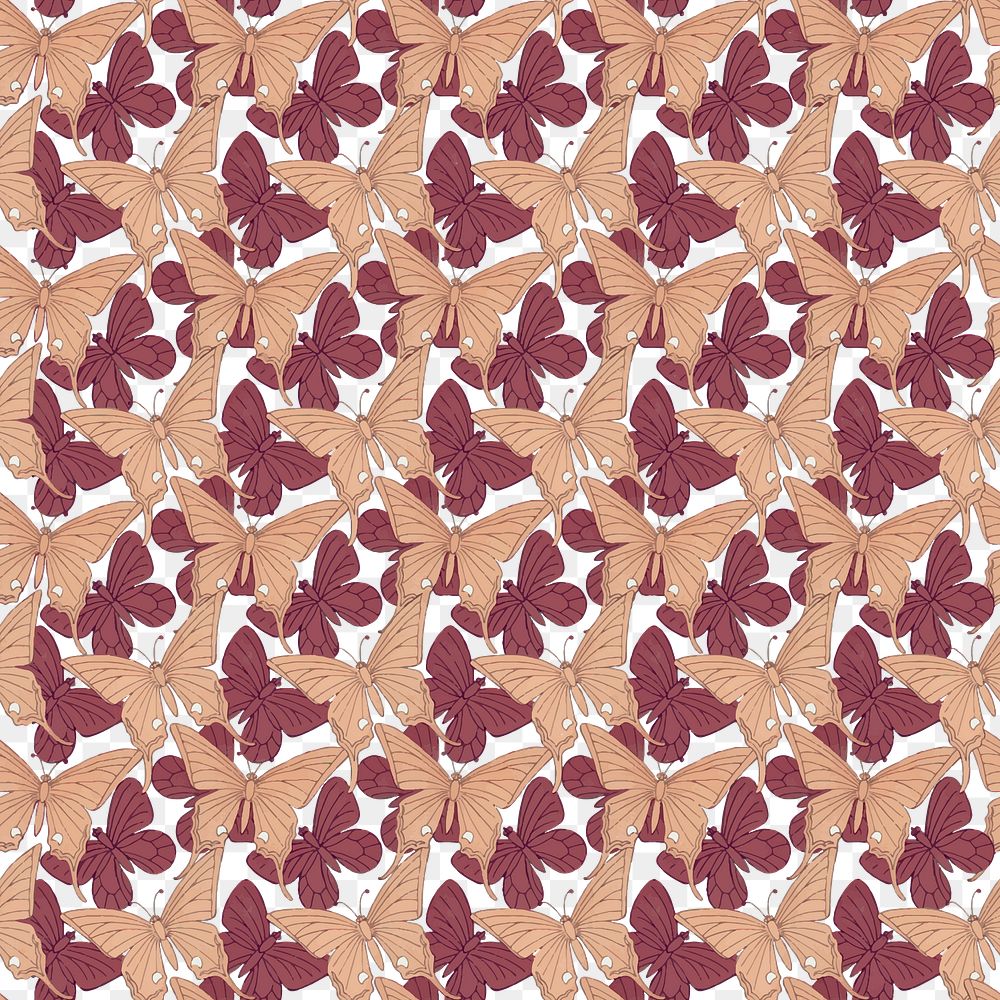 Pink Butterfly png seamless pattern, transparent background, Maurice Pillard Verneuil artwork remixed by rawpixel