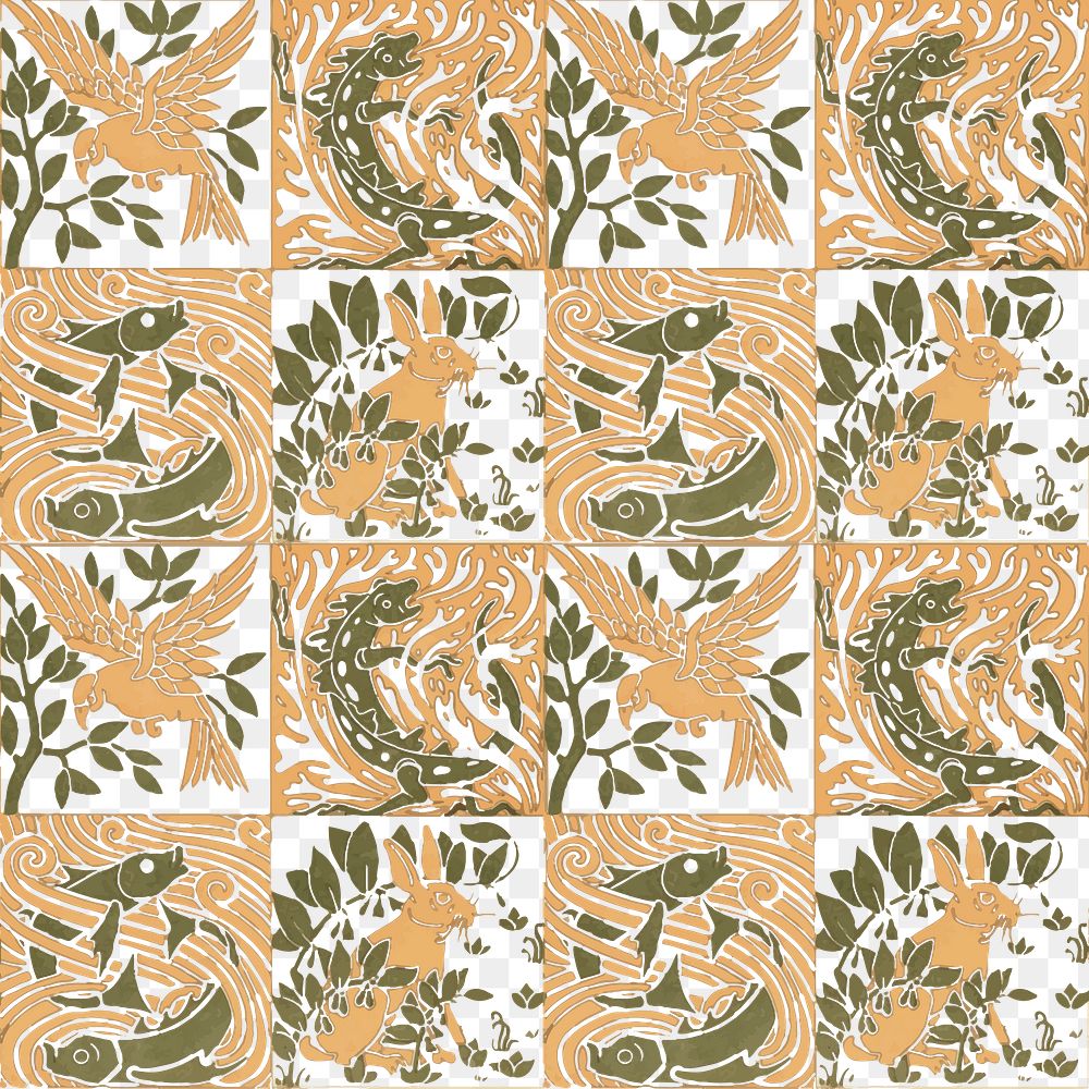 Vintage animal png seamless pattern, transparent background, Maurice Pillard Verneuil artwork remixed by rawpixel