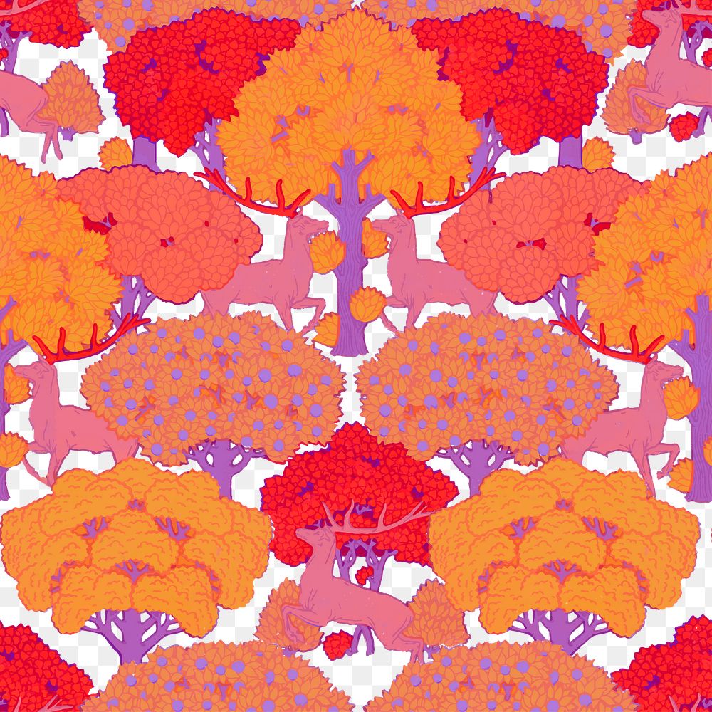 Vintage forest png seamless pattern, transparent background, Maurice Pillard Verneuil artwork remixed by rawpixel