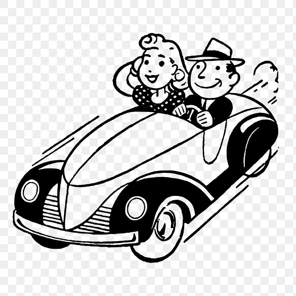 Png couple in car sticker illustration, transparent background. Free public domain CC0 image.