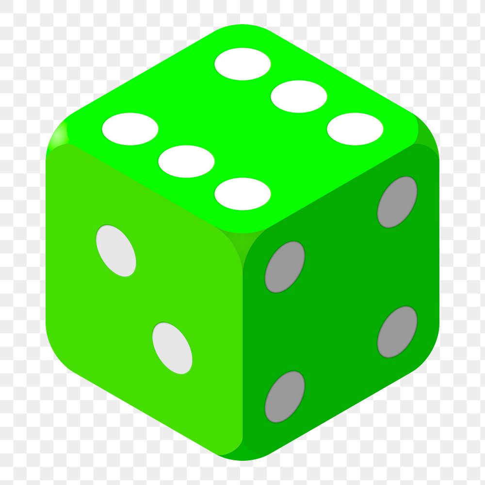 Green dice png sticker illustration, transparent background. Free public domain CC0 image.