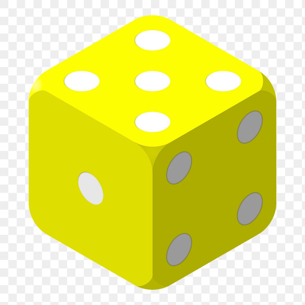 Yellow dice png sticker illustration, transparent background. Free public domain CC0 image.