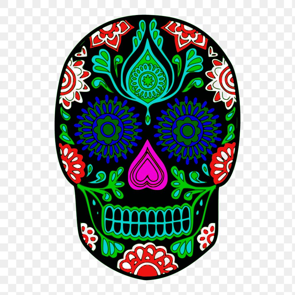 Colorful skull png sticker illustration, transparent background. Free public domain CC0 image.