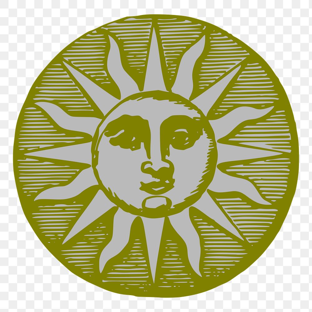 Vintage sun png  illustration, transparent background. Free public domain CC0 image.