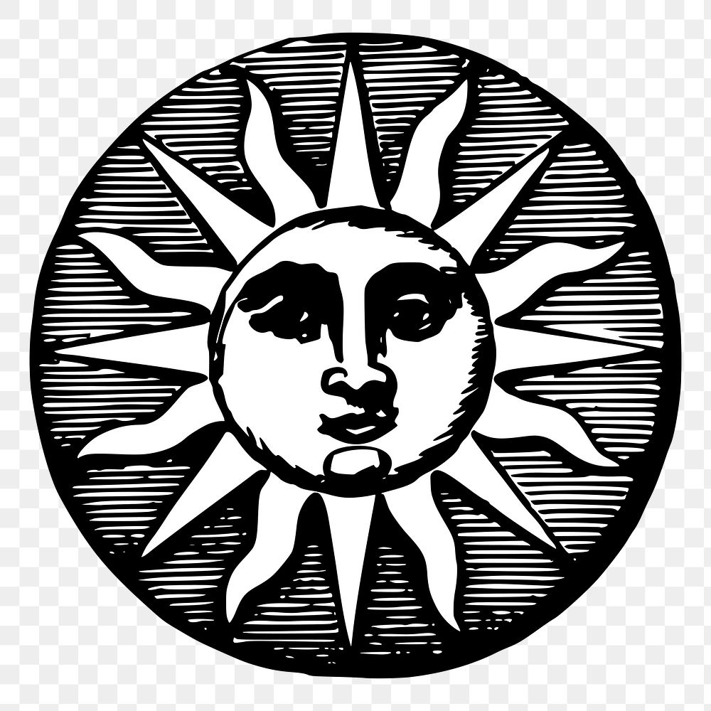 Vintage sun png  illustration, transparent background. Free public domain CC0 image.