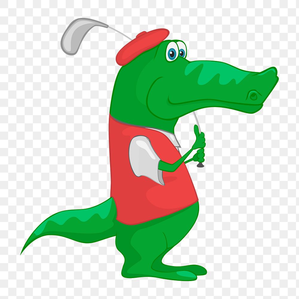 Crocodile alligator golfer cartoon png illustration, transparent background. Free public domain CC0 image.