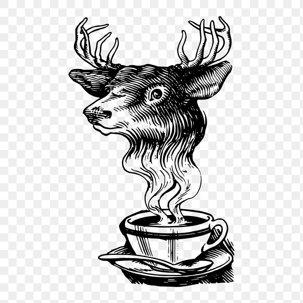 Deer coffee png  illustration, transparent background. Free public domain CC0 image.