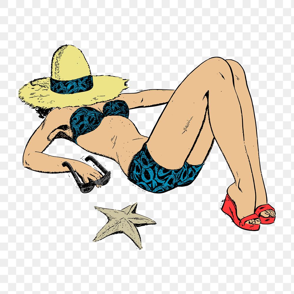 Woman on the beach png sticker, transparent background. Free public domain CC0 image.