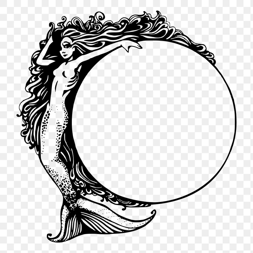 Mermaid circle png  illustration, transparent background. Free public domain CC0 image.
