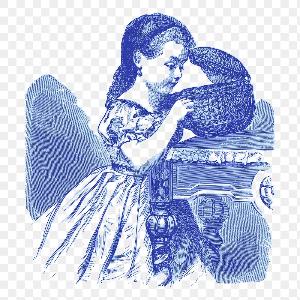 Little girl open the basket png sticker, transparent background. Free public domain CC0 image.