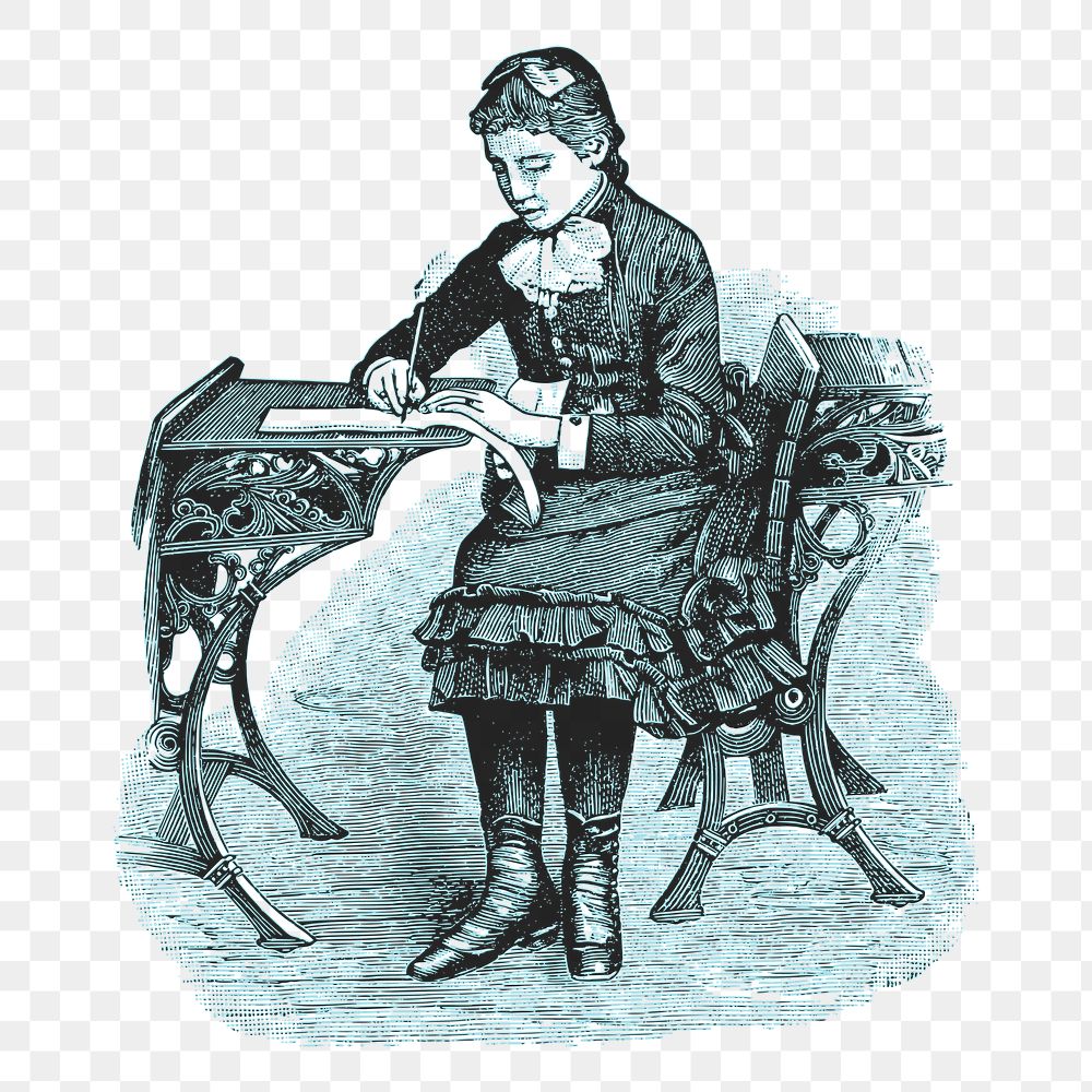 Victorian schoolgirl png  illustration, transparent background. Free public domain CC0 image.