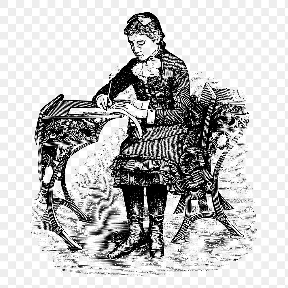 Victorian schoolgirl png  illustration, transparent background. Free public domain CC0 image.