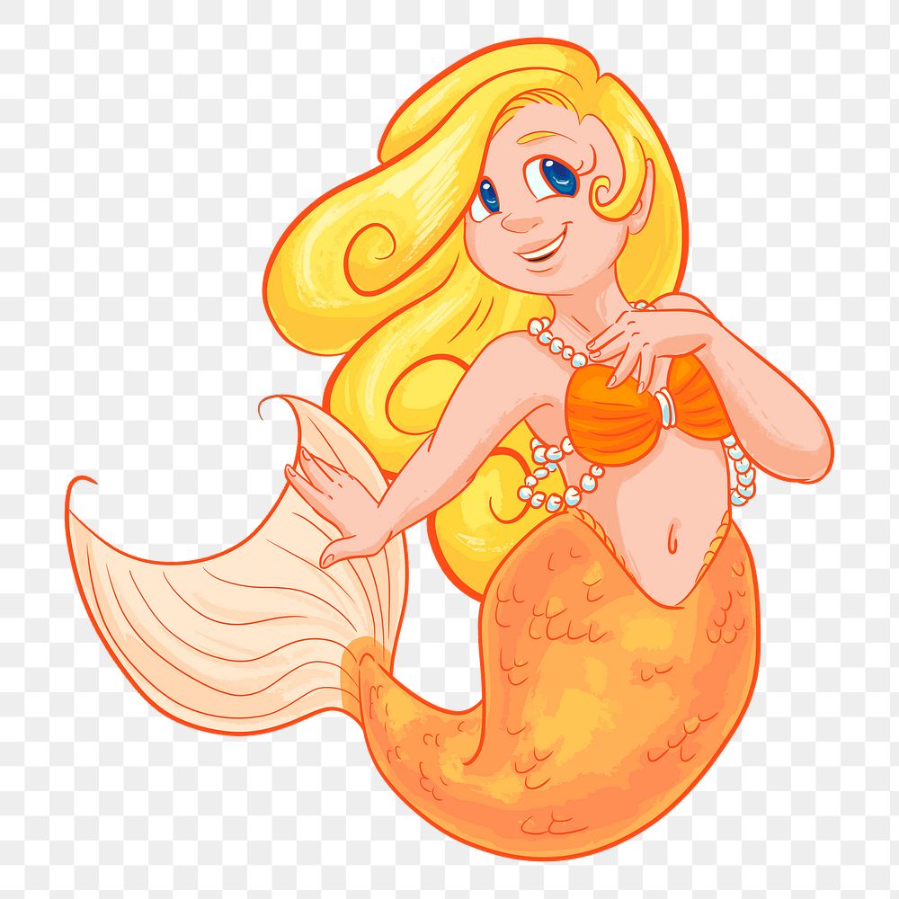 Orange mermaid png illustration, transparent background. Free public domain CC0 image.