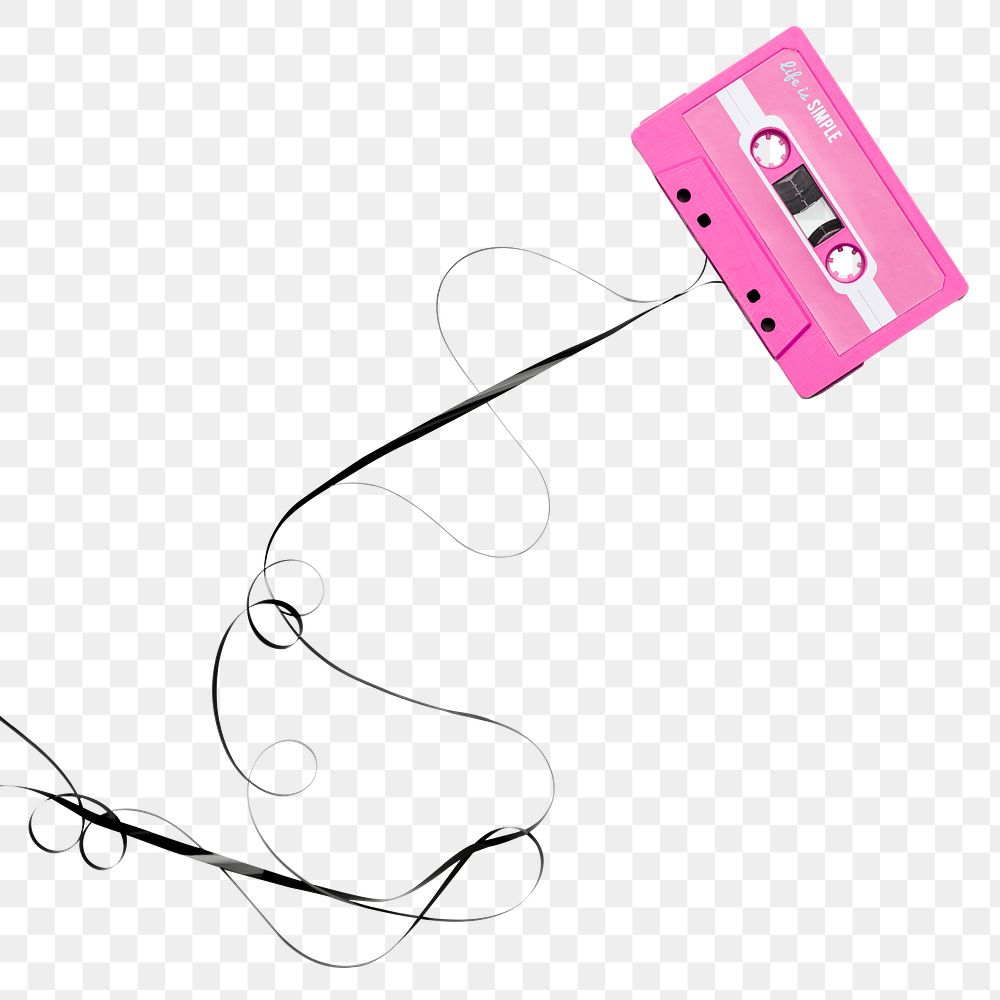 Png pulled cassette tape sticker, transparent background