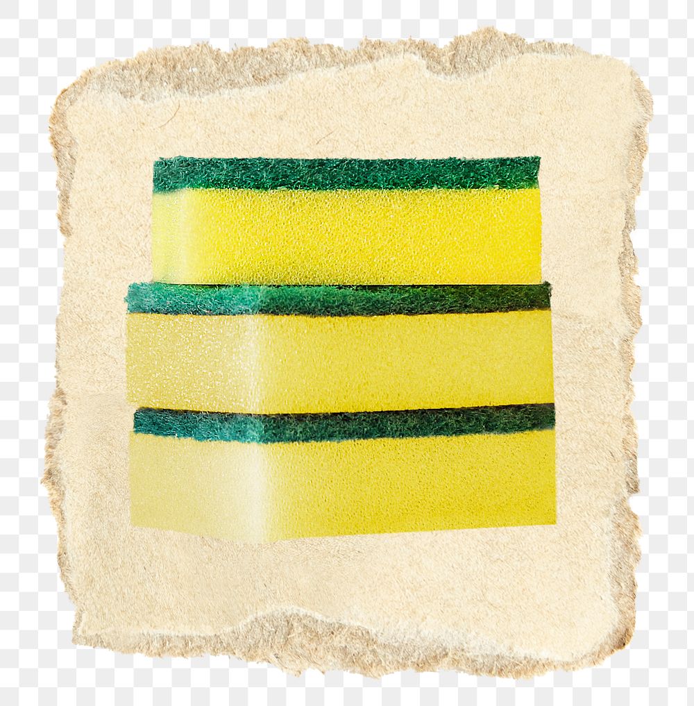 Kitchen sponge png sticker, ripped paper on transparent background 