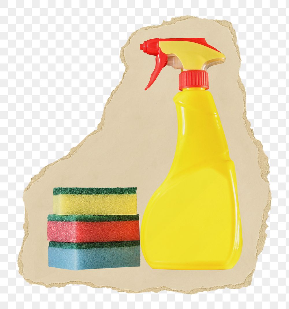 Cleaning products png sticker, ripped paper on transparent background 