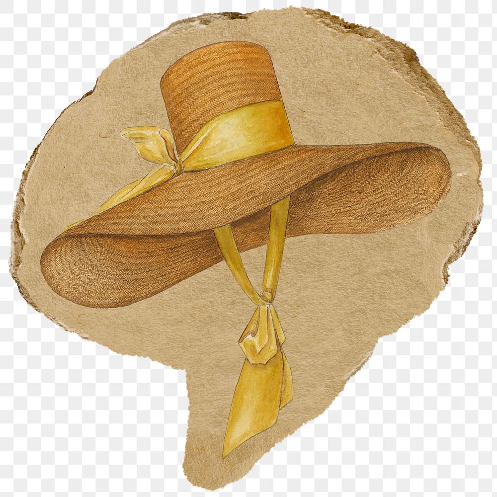 Yellow beach hat png sticker, ripped paper on transparent background 