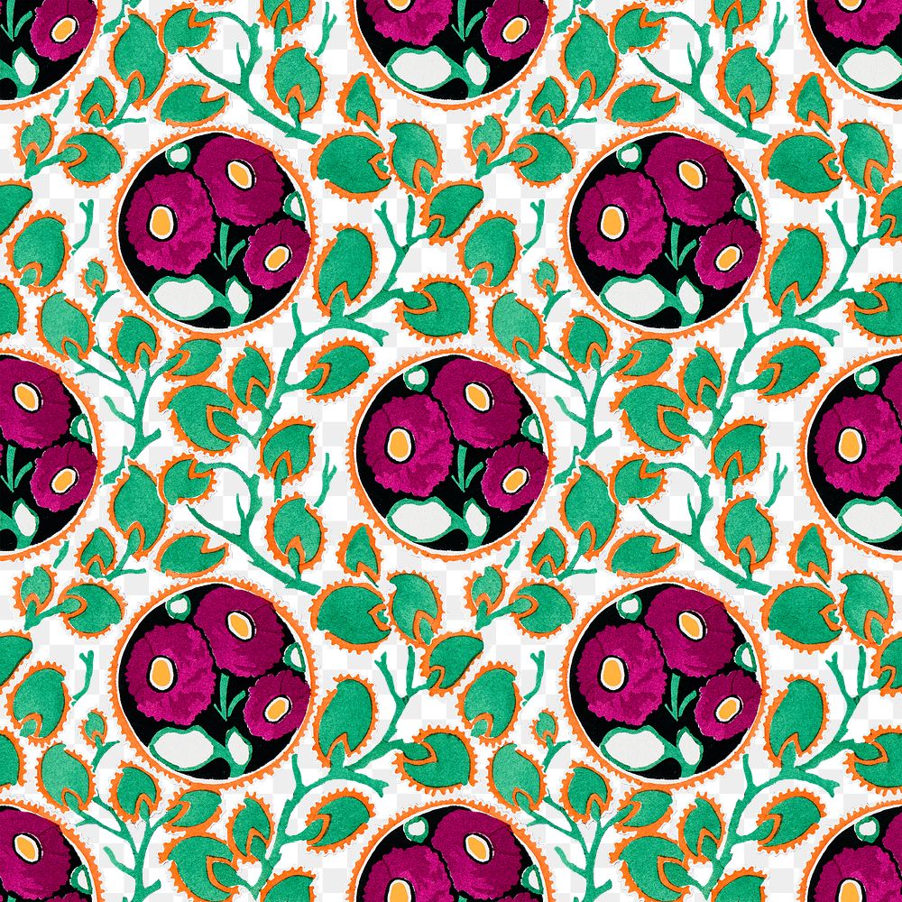 Vintage flower png pattern, E. A. Séguy Art Nouveau transparent background, remixed by rawpixel