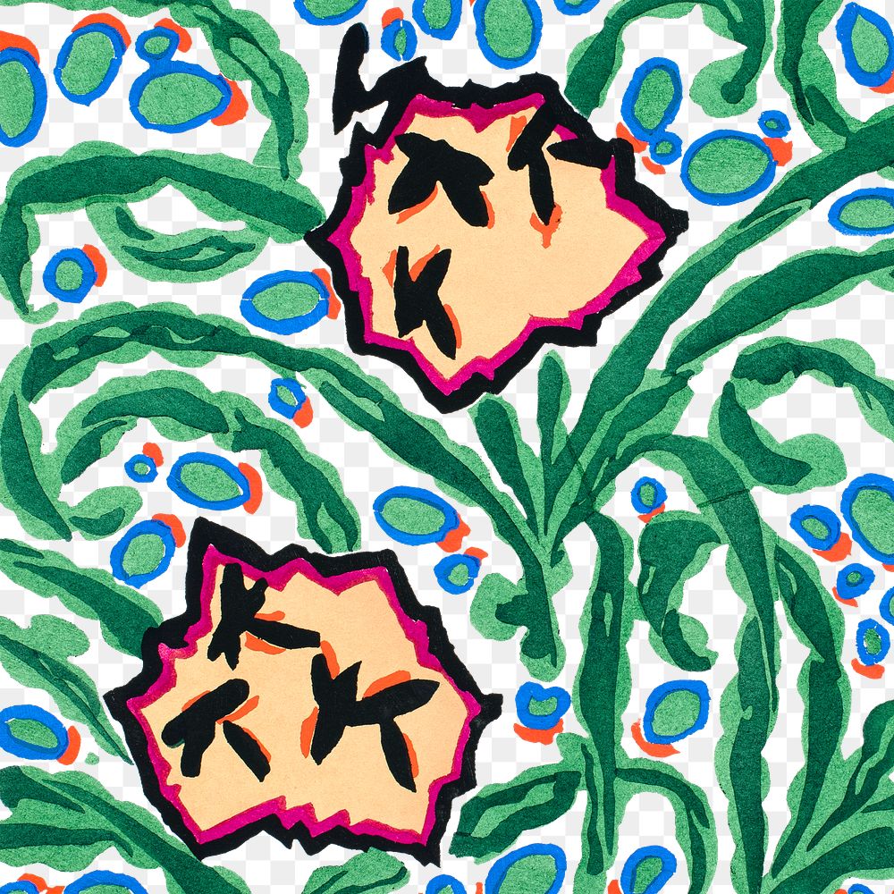 Botanical  png pattern, E. A. Séguy Art Nouveau transparent background, remixed by rawpixel
