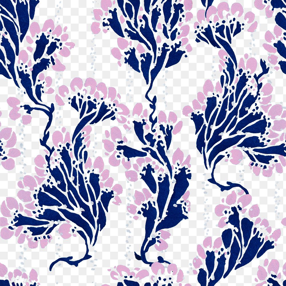 Floral  png pattern, E. A. Séguy Art Nouveau transparent background, remixed by rawpixel