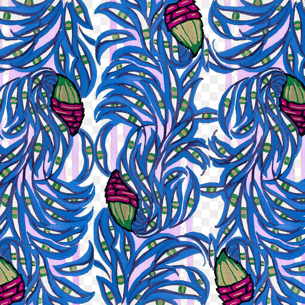Colorful floral png pattern, E. A. Séguy Art Nouveau transparent background, remixed by rawpixel