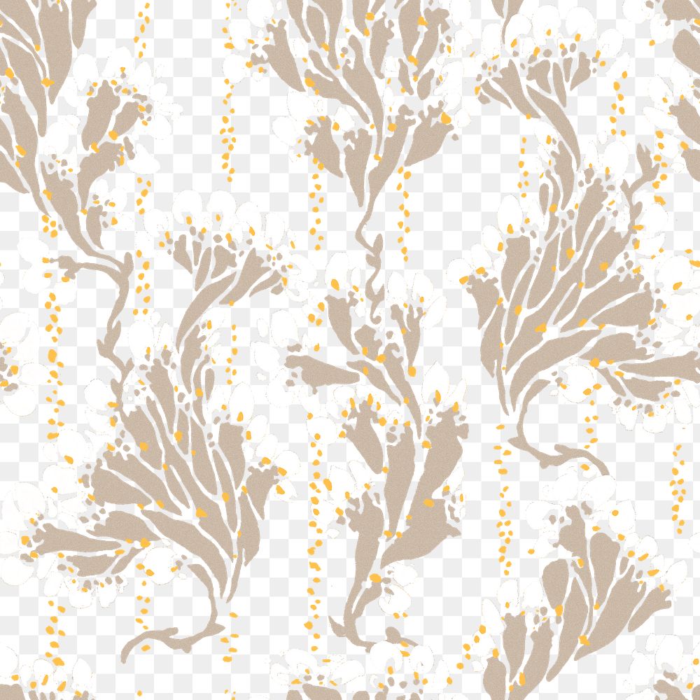 Flower seamless png pattern, E. A. Séguy Art Nouveau transparent background, remixed by rawpixel