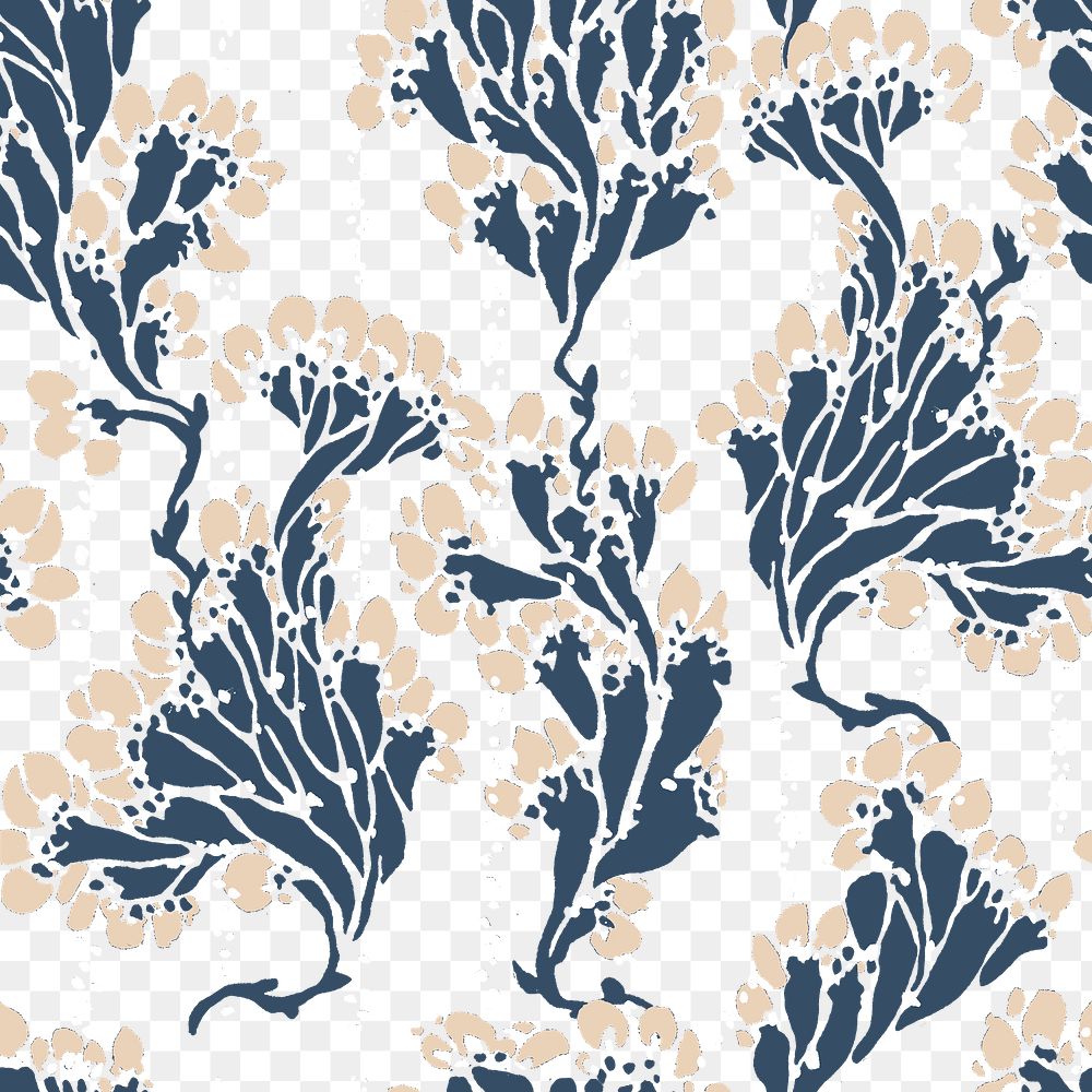 Vintage flower  png pattern, E. A. Séguy Art Nouveau transparent background, remixed by rawpixel