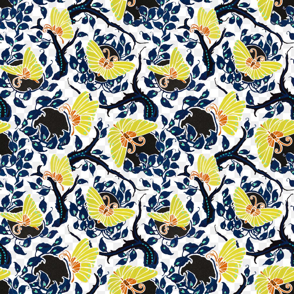 Butterfly png pattern, E. A. S&eacute;guy vintage artwork transparent background, remixed by rawpixel