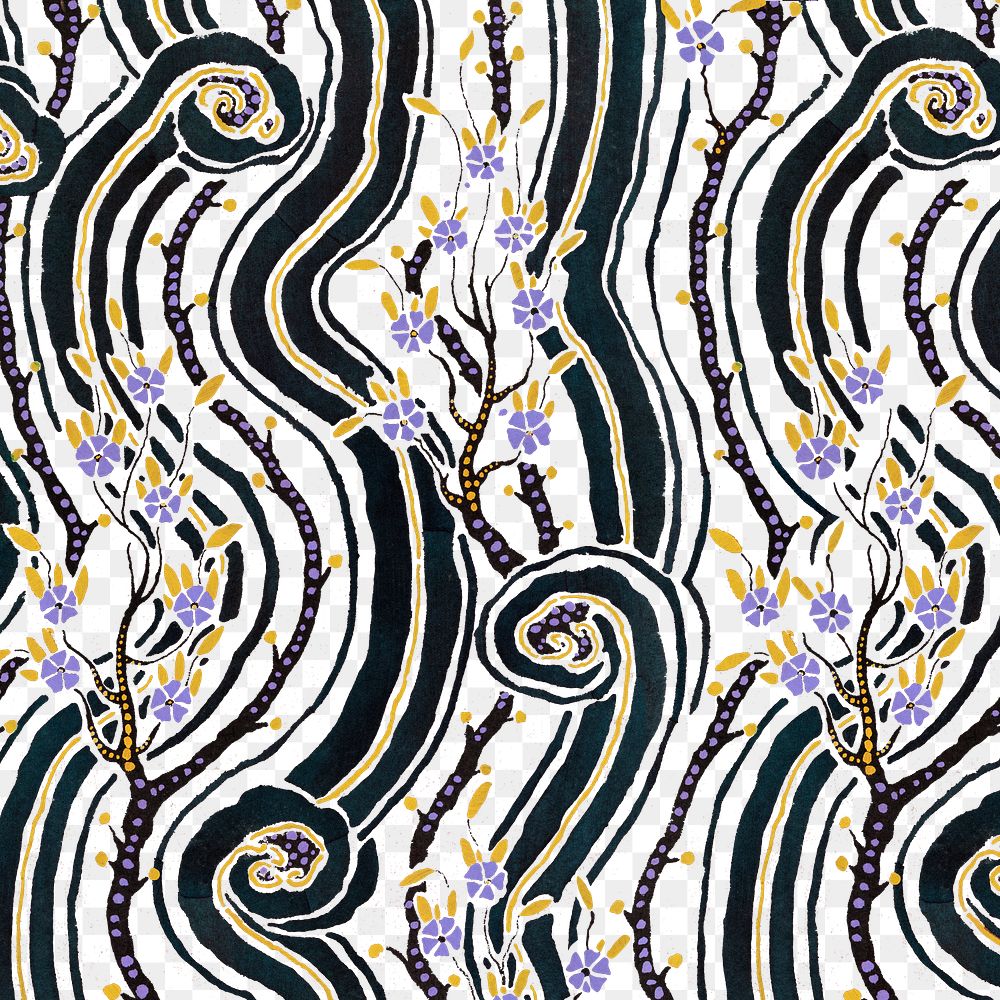 Vintage floral png pattern, E. A. Séguy Art Nouveau transparent background, remixed by rawpixel