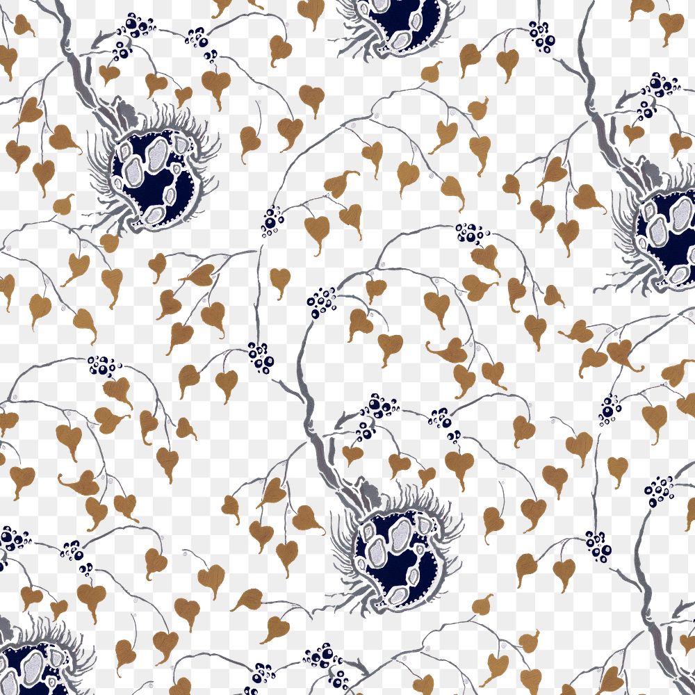 Vintage botanical  png pattern, E. A. Séguy Art Nouveau transparent background, remixed by rawpixel