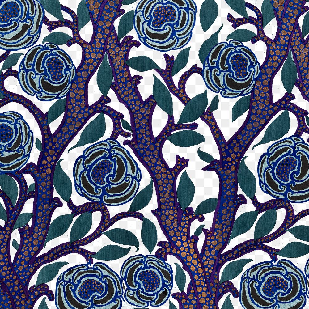 Vintage botanical png pattern, E. A. Séguy Art Nouveau transparent background, remixed by rawpixel