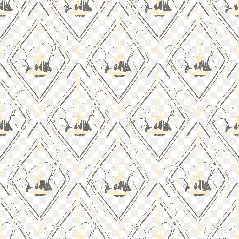 Png aesthetic art deco pattern, vintage E. A. Séguy Art Nouveau transparent background, remixed by rawpixel