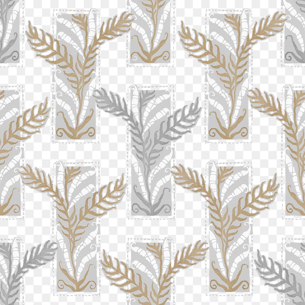 Seamless leaf png pattern, vintage E. A. S&eacute;guy artwork  transparent background, remixed by rawpixel
