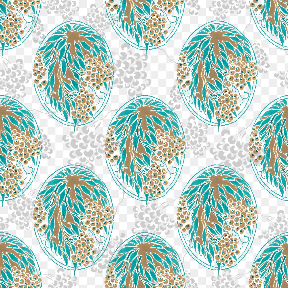 Seamless botanical png pattern, vintage E. A. S&eacute;guy artwork transparent background, remixed by rawpixel