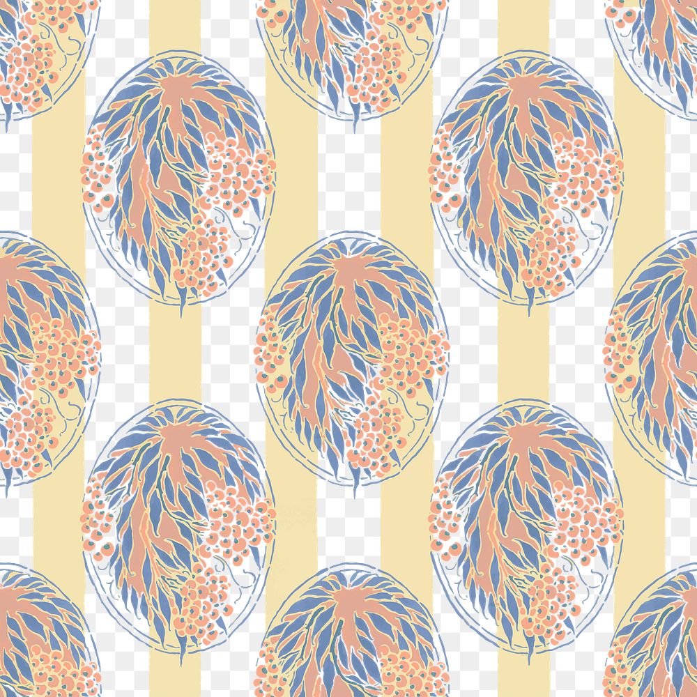 Vintage botanical png pattern, E. A. Séguy Art Nouveau transparent background, remixed by rawpixel