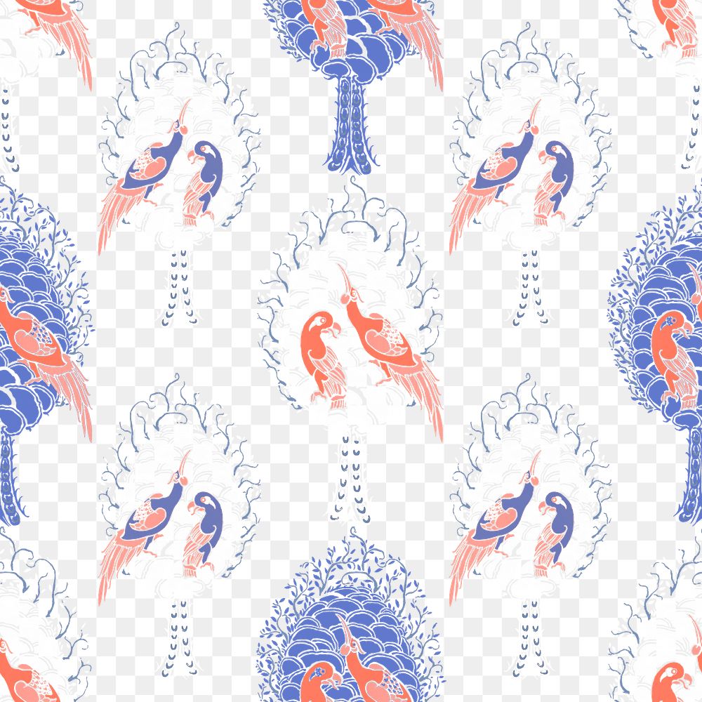 Vintage peacock png pattern, E. A. Séguy Art Nouveau transparent background, remixed by rawpixel