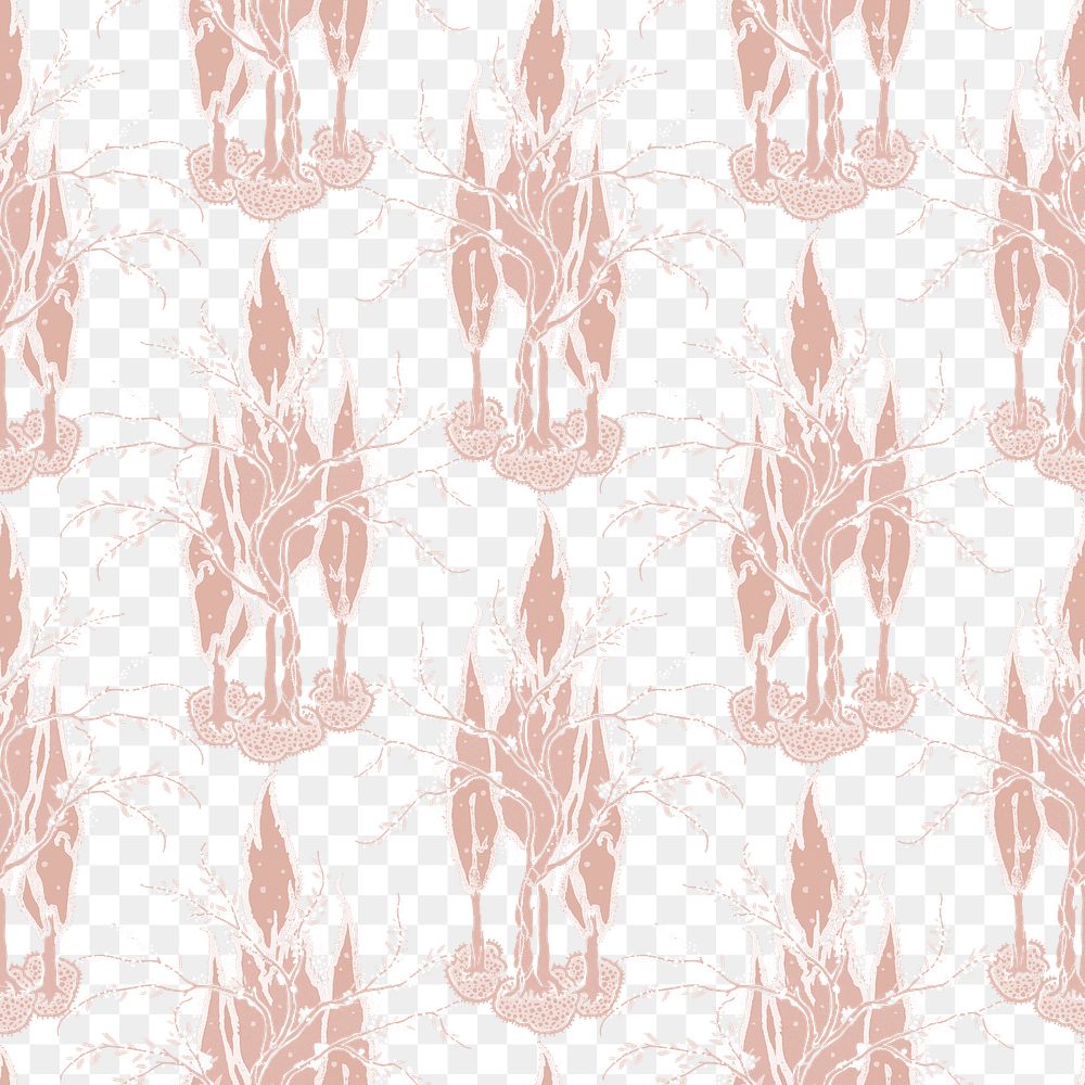 Beige botanical png pattern, E. A. Séguy Art Nouveau transparent background, remixed by rawpixel