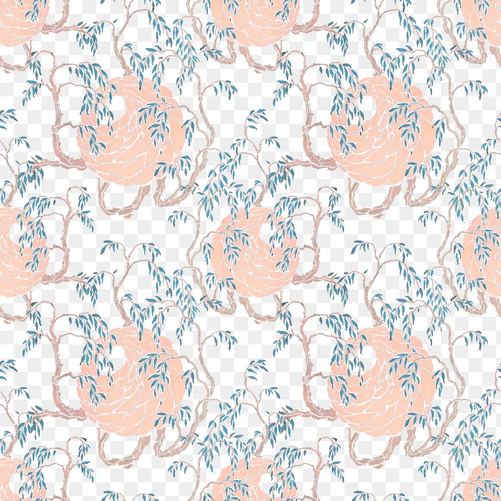 Vintage floral png pattern, E. A. Séguy Art Nouveau transparent background, remixed by rawpixel