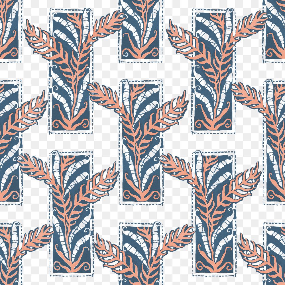 Seamless leaf png pattern, vintage E. A. S&eacute;guy Art Nouveau transparent background, remixed by rawpixel