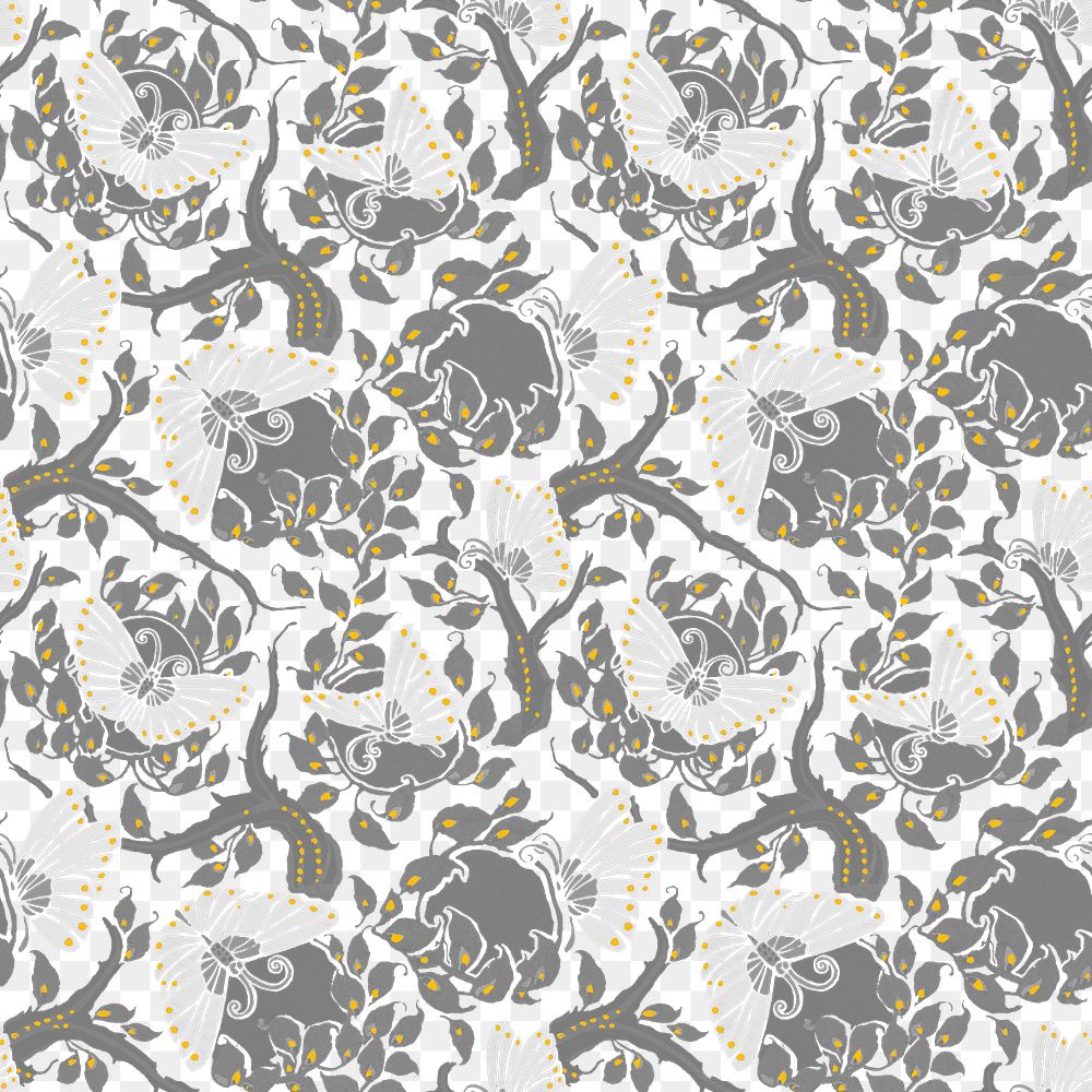 Vintage butterfly  png pattern, E. A. Séguy Art Nouveau transparent background, remixed by rawpixel