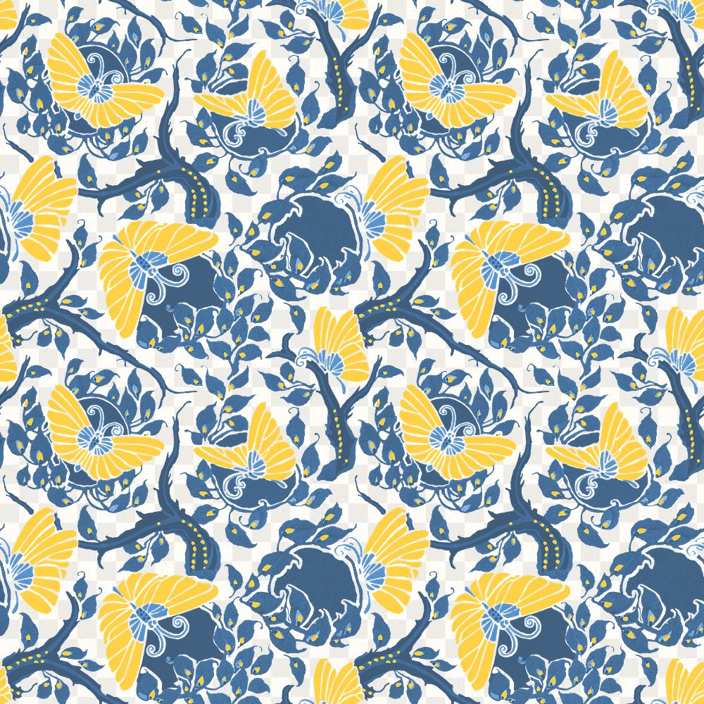 Butterfly seamless png pattern, E. A. Séguy Art Nouveau transparent background, remixed by rawpixel