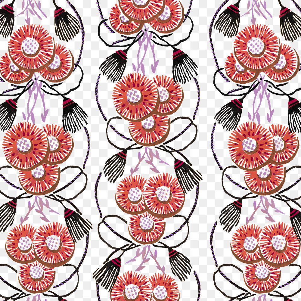 Vintage flower png pattern, E. A. Séguy Art Nouveau transparent background, remixed by rawpixel