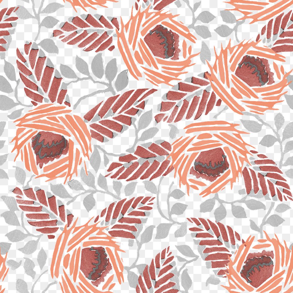 Flower seamless png pattern, vintage E. A. Séguy Art Nouveau transparent background, remixed by rawpixel