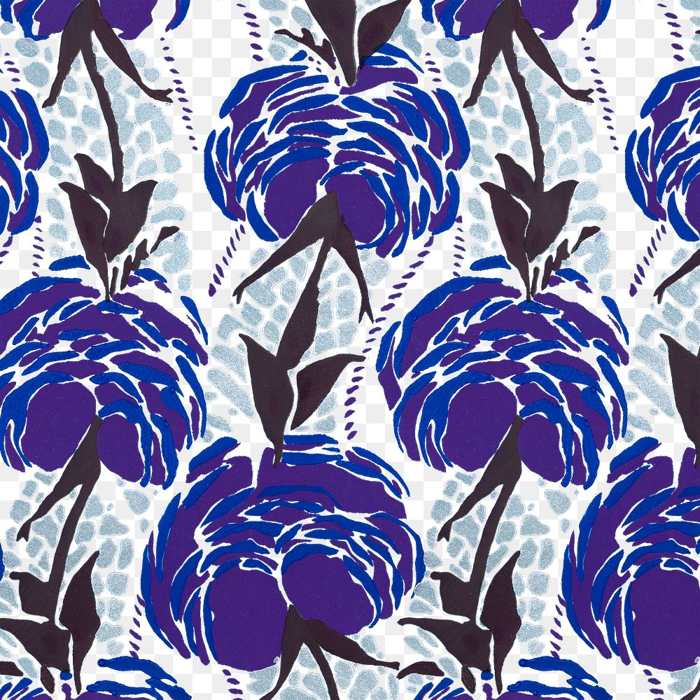 Blue floral png pattern, vintage E. A. Séguy artwork transparent background, remixed by rawpixel